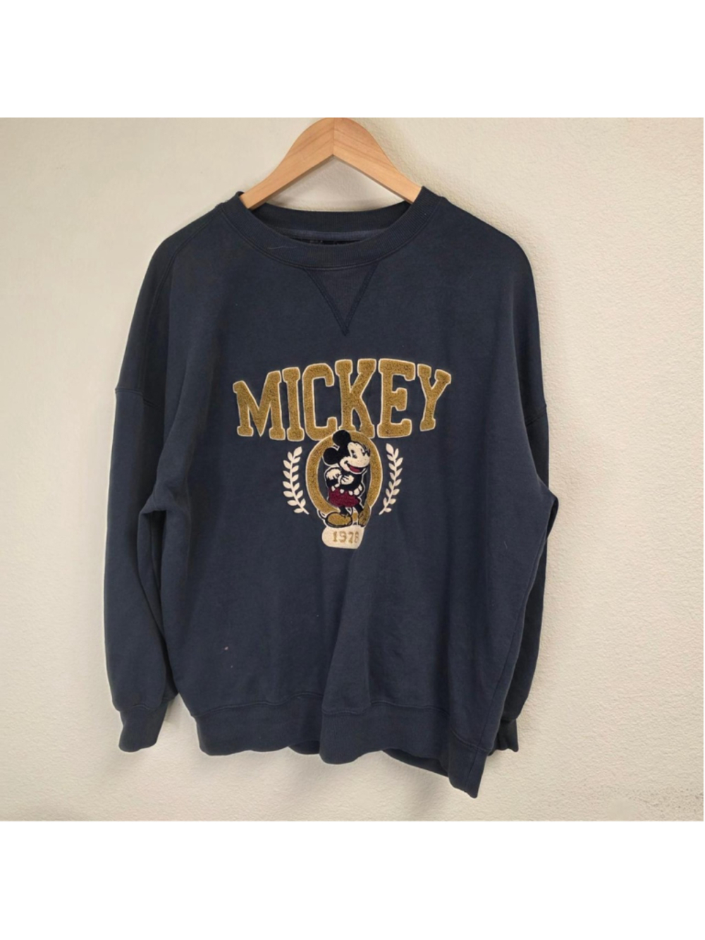 Disney Mickey Mouse navy blue crewneck sweatshirt with gold Mickey Mouse graphic